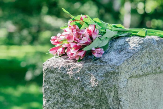 The Plight of Burial Plots Flowers placed on top of a tombstone.