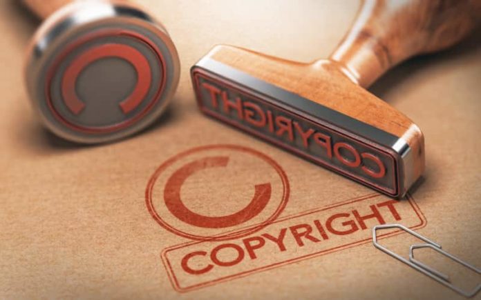 Copyright symbol stamped on a folder.
